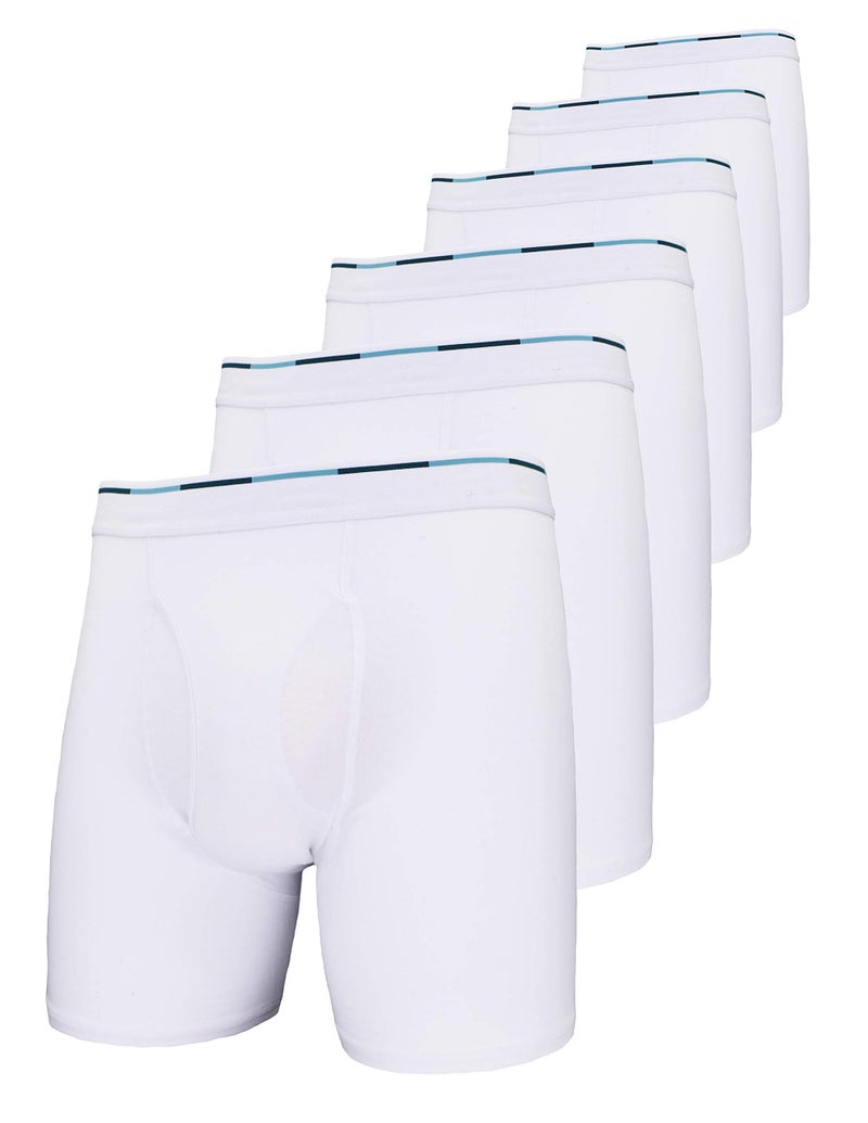 Comfneat Men's 6-Pack Boxer Briefs Soft Breatheable Underwear S-XXL Open Fly (All-White Pack-6, M) - Image 1